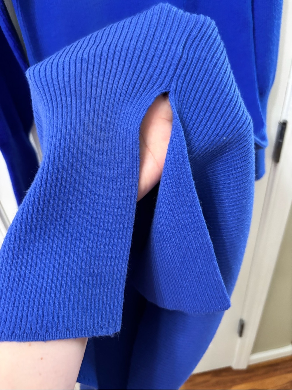 ON 34th Square Neck Ribbed Sweater Dress Blue Bodycon Midi Size Medium - Picture 8 of 9
